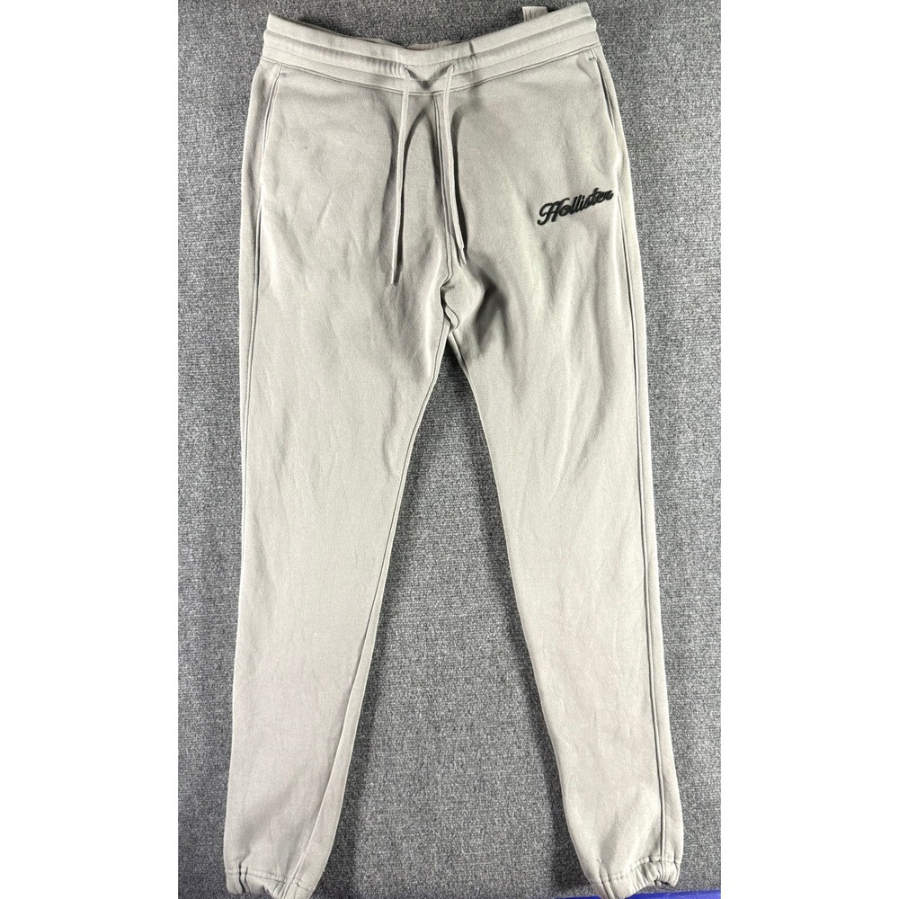 Hollister Mens Fleece Jogger Sweatpants Light Gray Script Logo‎ Size Large